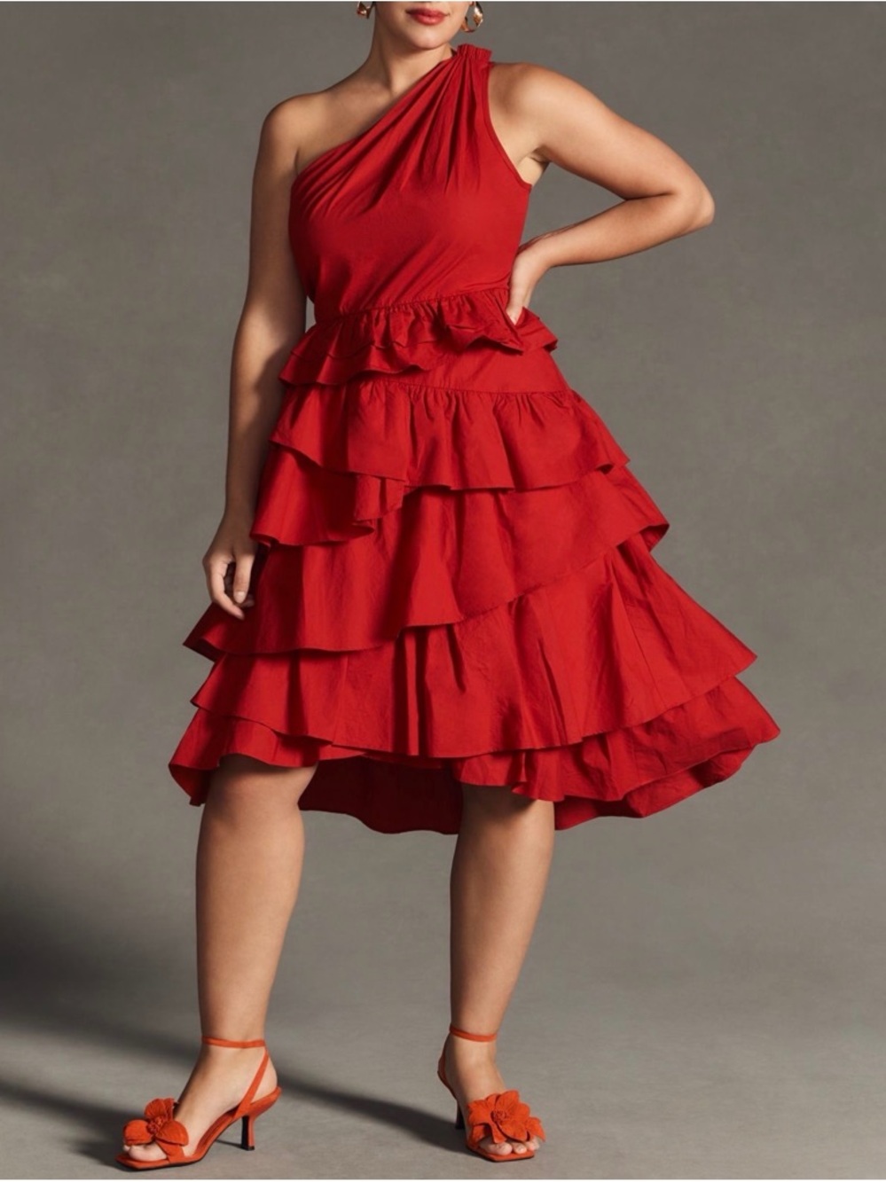 Anthropologie Red One Shoulder Dress